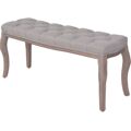  Banco em Linho e Madeira Maciça 110x38x48 cm Cinzento Claro