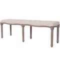  Banco em Linho e Madeira Maciça 150x40x48 cm Branco Nata