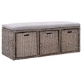  Banco com 3 Cestos Erva Marinha 105x40x42 cm Cinzento