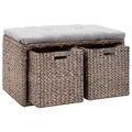  Banco com 2 Cestos Erva Marinha 71x40x42 cm Cinzento