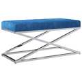 Banco 97 cm Veludo e Aço Inoxidável Azul