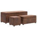 Bancos com Apoio para os Pés 3 pcs Camurça Artificial Castanho