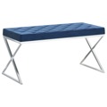 Banco 97 cm Aço Inoxidável e Veludo Azul