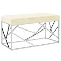 Banco 97 cm Veludo e Aço Inoxidável Cor Creme