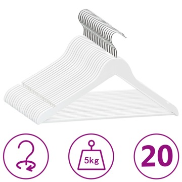 Conjunto de Cabides Antiderrapantes Madeira Branco 20 pcs