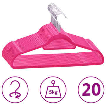 Conjunto de Cabides Antiderrapantes Veludo Rosa 20 pcs