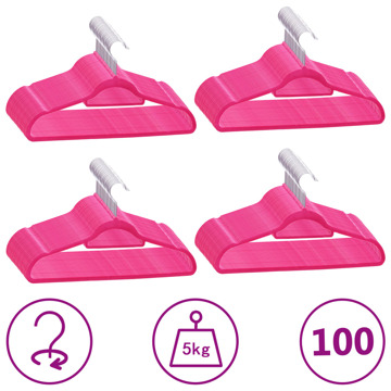 Conjunto de Cabides Antiderrapantes Veludo Rosa 100 pcs