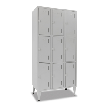 Cacifos Metálicos Triplo Cinza 9 Cacifos 1900x900x500mm Cadeado Simples